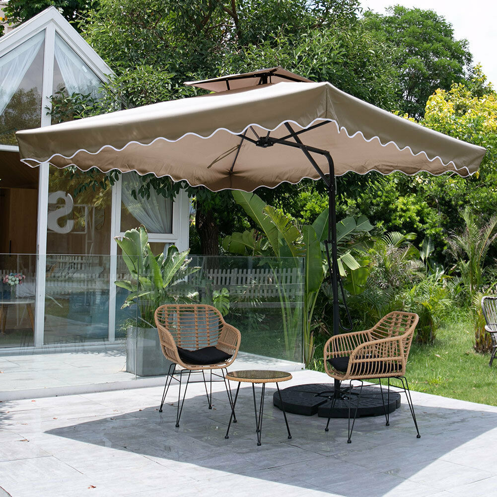 2.5m Home Garden Sun Shade Umbrella Outdoor Patio Square Parasol Cantilever Base