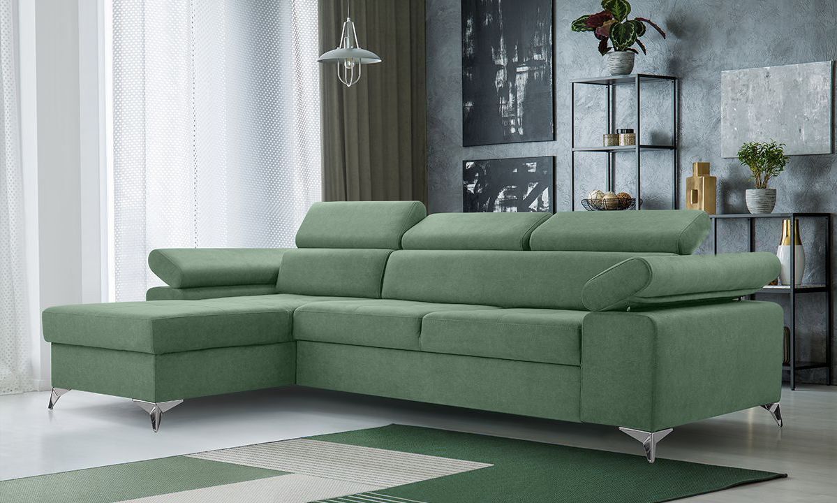 L-Shaped Corner Sofa Bed with Storage Springs Blue Green Grey IDRI New