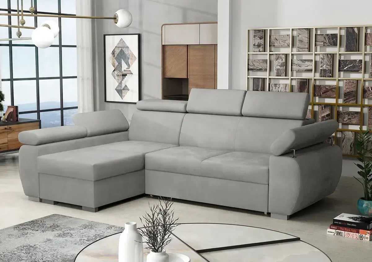 Corner Sofa Bed BOSTON MINI with Storage Velour Fabric Springs New