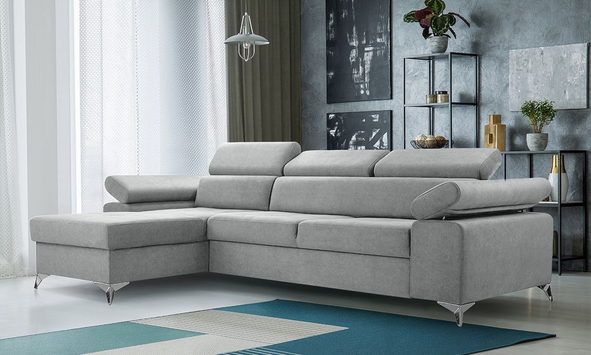 L-Shaped Corner Sofa Bed with Storage Springs Blue Green Grey IDRI New
