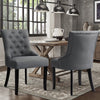 Kitchen Dining Room Chairs Grey Linen Padded Seat Buttoned High Back Wood Legs