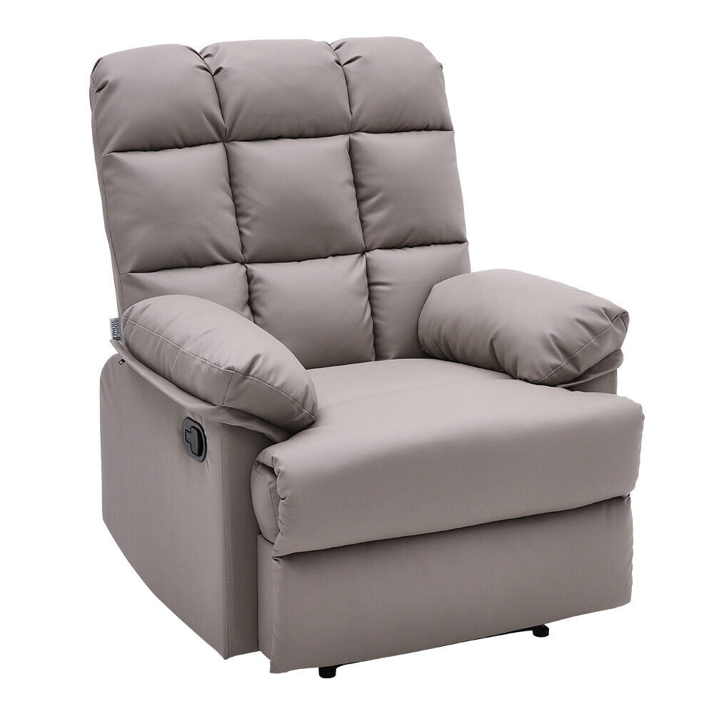 Manual Reclining Armchair Faux Leather Upholstered Sofa Chair Lounger Recliner