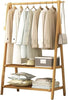 Bamboo Folding Clothes Rail 2 Tiers Hooks Bags Coat Stand Hanger Hallway Bedroom