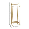 Bamboo Folding Clothes Rail 2 Tiers Hooks Bags Coat Stand Hanger Hallway Bedroom