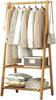 Bamboo Folding Clothes Rail 2 Tiers Hooks Bags Coat Stand Hanger Hallway Bedroom