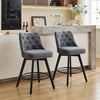 2 pack Swivel Bar Stools 26 inch Linen Counter Chairs Tufted Back Wood Legs