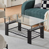Rectangle Glass Coffee Table Modern Living Room Furniture Shelf White Black Wood