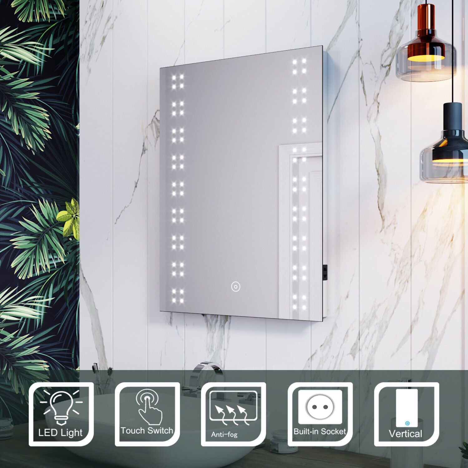 LED Bathroom Mirror with Shaver Socket Demister Sensor Illuminated Lig ...