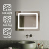 Bathroom Mirror with Shaver Socket LED Illuminated Demister Wall Mounted