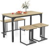 Dining Table Set 4 Piece Bench Stools Industrial Metal Frame Space Saving Brown