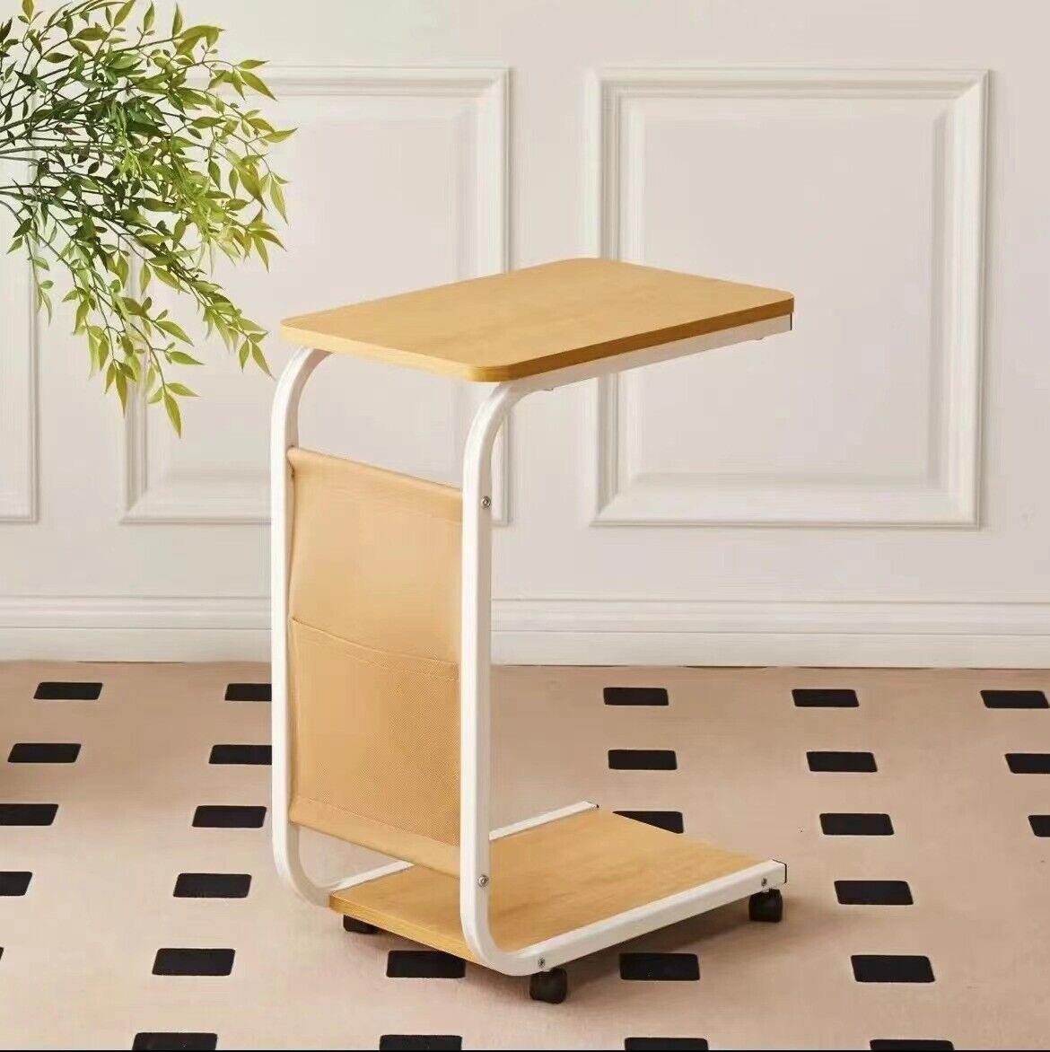 C Shaped Side Table for Sofa Coffee End Tables Bedside Tables with Storage Bag