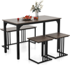 Dining Table Set 4 Piece Bench Stools Industrial Metal Frame Space Saving Brown