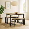 Dining Table Set 3 Piece Table Benches Space Saving Kitchen White Marble Home