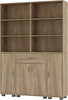 Bookcase Storage Cabinet Oak Shelving Unit Six Shelves Drawer Modern Large