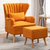 Fabric Upholstered Scallop Shell Wing Back Armchair Fireside Chair and Footstool