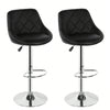 Set of 2 Black Bar Stools, Chicago, Faux Leather, swivel, height adjustable