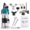 800W Palm Router Trimmer Wood Laminator + Accessories W/ 12Pcs Bit Set