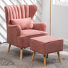 Fabric Upholstered Scallop Shell Wing Back Armchair Fireside Chair and Footstool