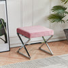 Square Fabric Stool Footstool Pouffe Seat Sofa Side Chair with Chrome Legs Stand