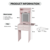 Small Dressing Table with Foldable Side Panel LED Light Mirror Shelves Vanity