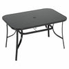 Black Outdoor Large Dining Table Garden Patio Tempered Glass Top w/ Parasol Hole