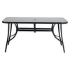 Black Outdoor Large Dining Table Garden Patio Tempered Glass Top w/ Parasol Hole