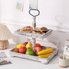 2-Tier Wooden Round Rectangle Tray Dessert Cupcake Display Rack Shelf Party Home