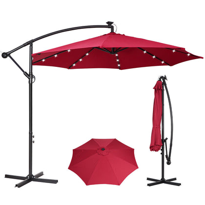 3M Garden Cantilever Parasol w/ LED Lights Outdoor Banana Hanging Tilt Crank