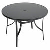 Black Outdoor Large Dining Table Garden Patio Tempered Glass Top w/ Parasol Hole
