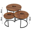 2/3 Nesting Tables Round Nest of Table Set Metal Frame Rustic Wood Tabletop Unit