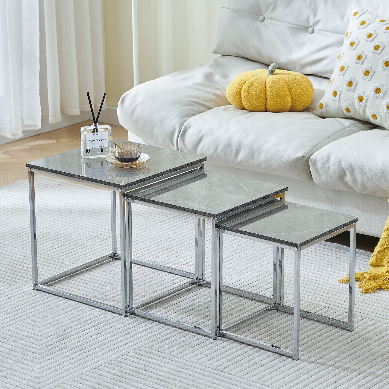 Nest Of 3 Nested Nesting Tables Side End Coffee Table Glass/Wood for Living Room