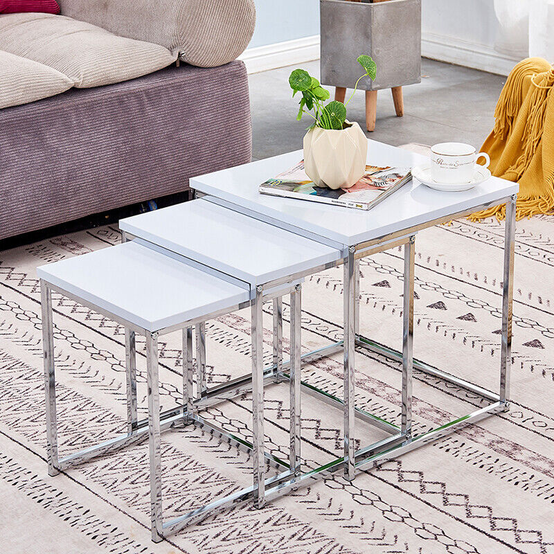 Nest Of 3 Nested Nesting Tables Side End Coffee Table Wooden for Living Room