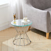 Round Glass Top End Table Living Bedroom Bed Side Sofa Coffee Table Metal Chrome
