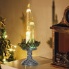 Set of 3 Battery Powered Candle Clear Wax Effect Lights with Grass Holder Decor