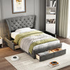 Fabric Upholstered Storage Bed Frame Single Double with Headboard and 4 Drawers