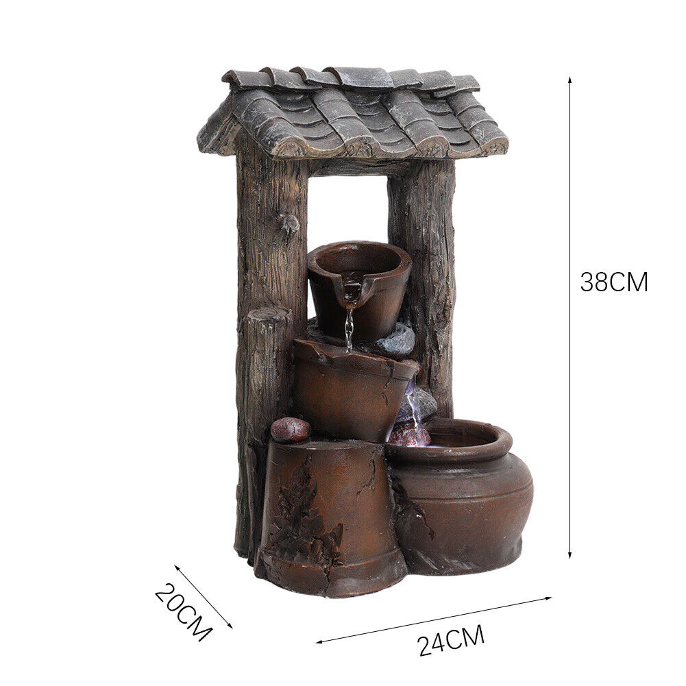 Garden Water Feature Fountain LED Lights Indoor Outdoor Statue Electric Powered