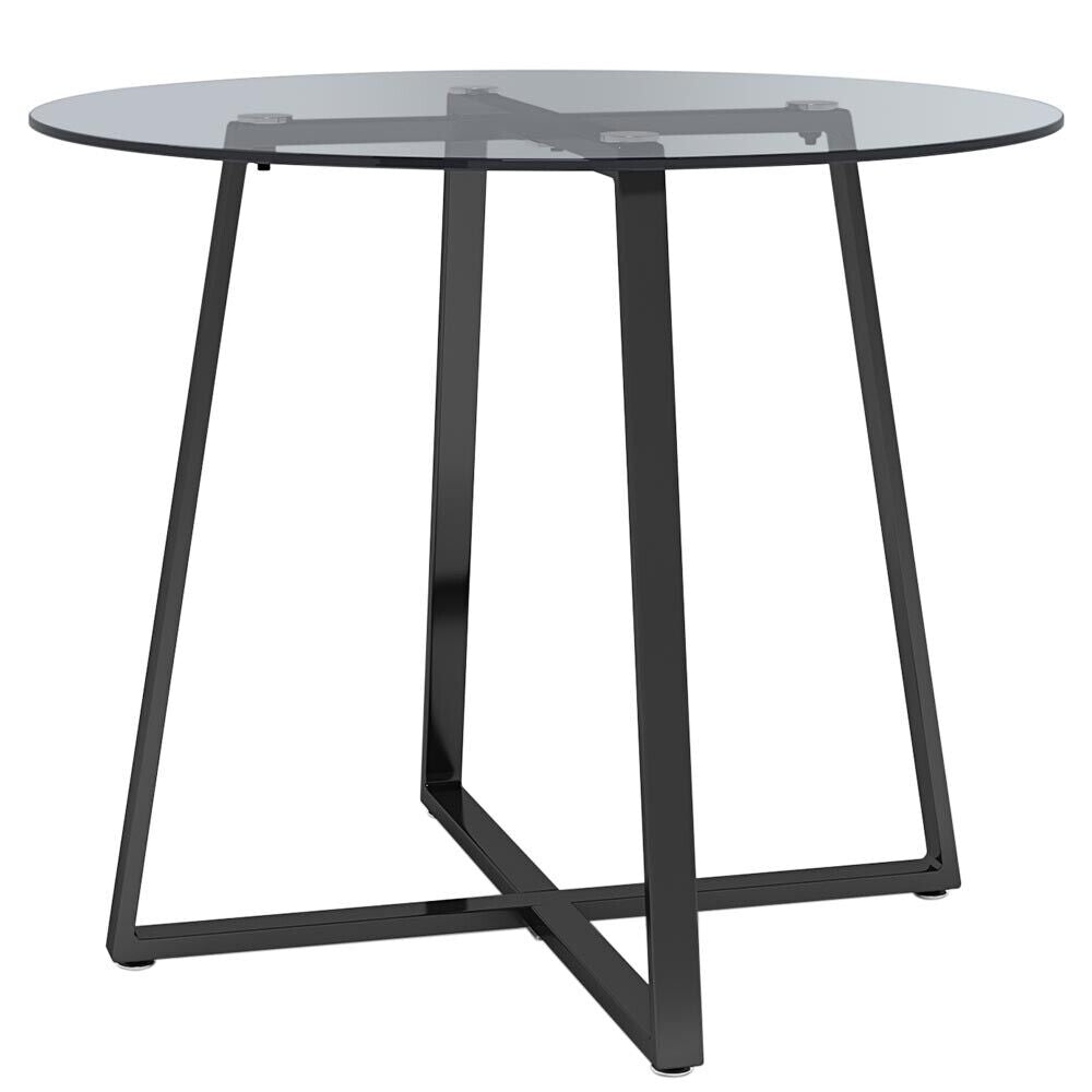 Modern Clear/Black Glass Round Dining Table With Metal Legs Kitchen Furniture