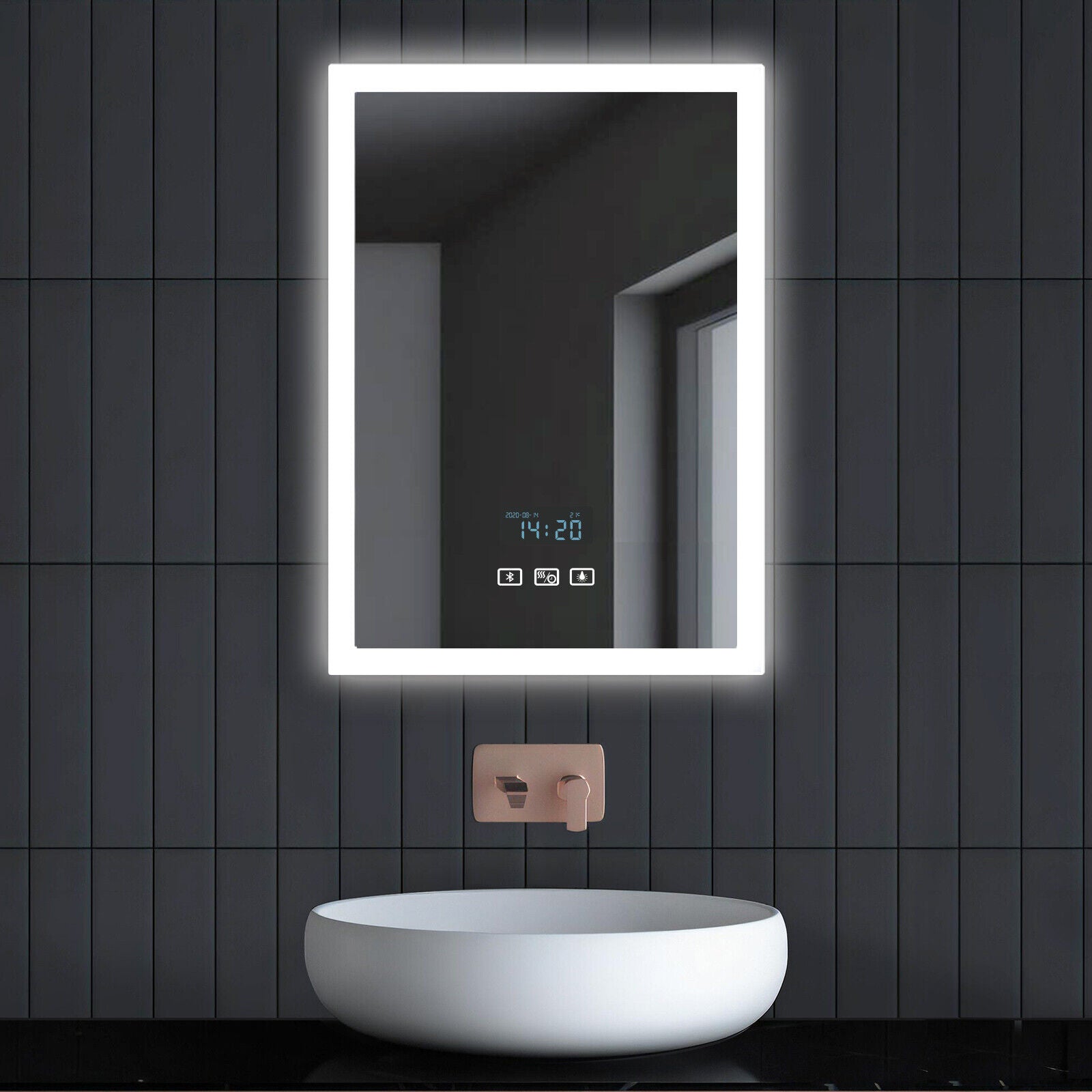 LED Bathroom Mirror with Lights Shaver Socket/Demister/Bluetooth/Clock/Bluetooth