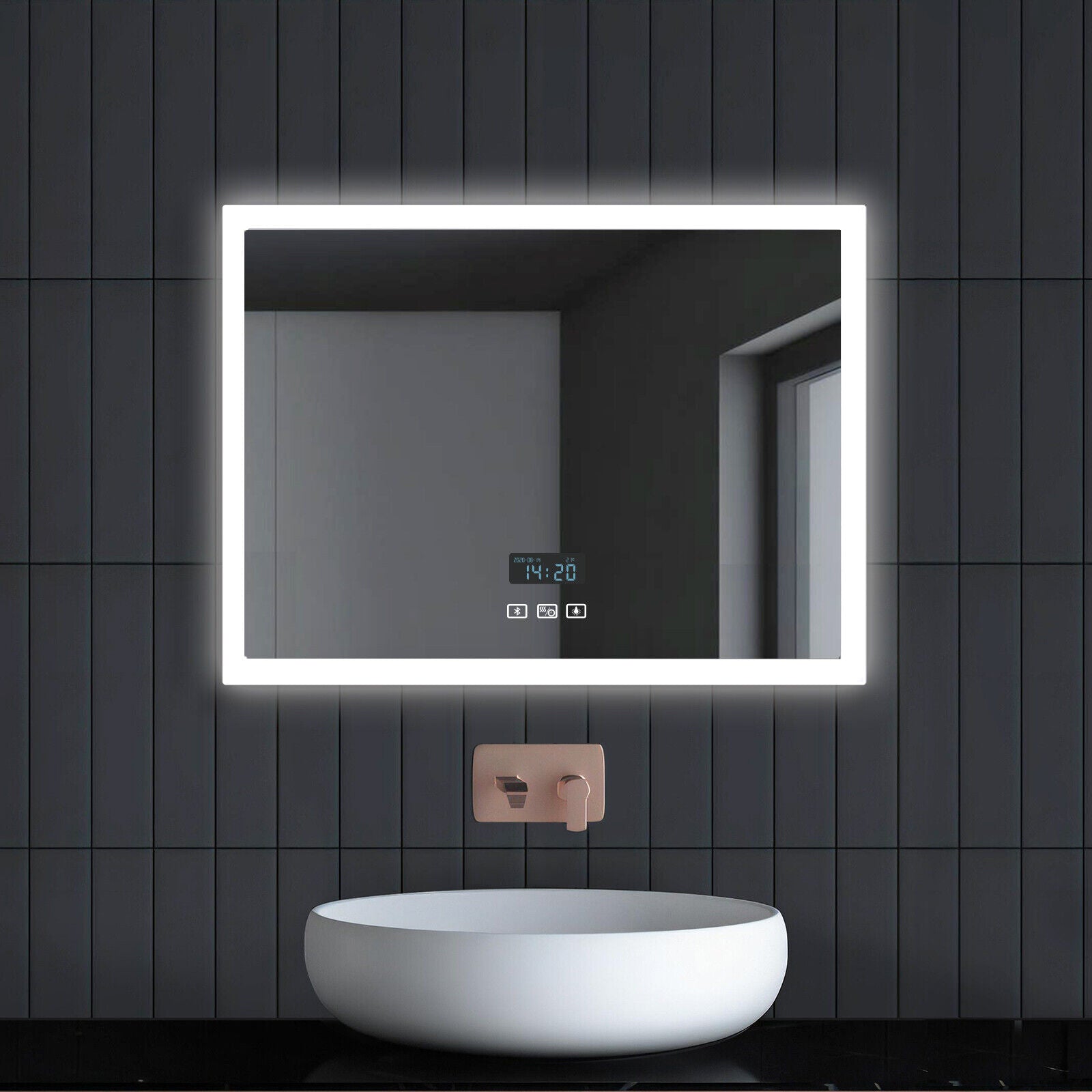 LED Bathroom Mirror with Lights Shaver Socket/Demister/Bluetooth/Clock/Bluetooth