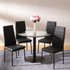 90cm Black Round Glass Dining Table Set + 2/4pcs PU Leather Chairs Dining Room