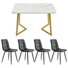 Dining Table and Chairs Set 4 Marble Effects Kitchen Table Chairs w/ Metal Legs