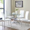 Round Glass Dining Table and 4 White Faux Leather Chairs Kitchen Room Furniture