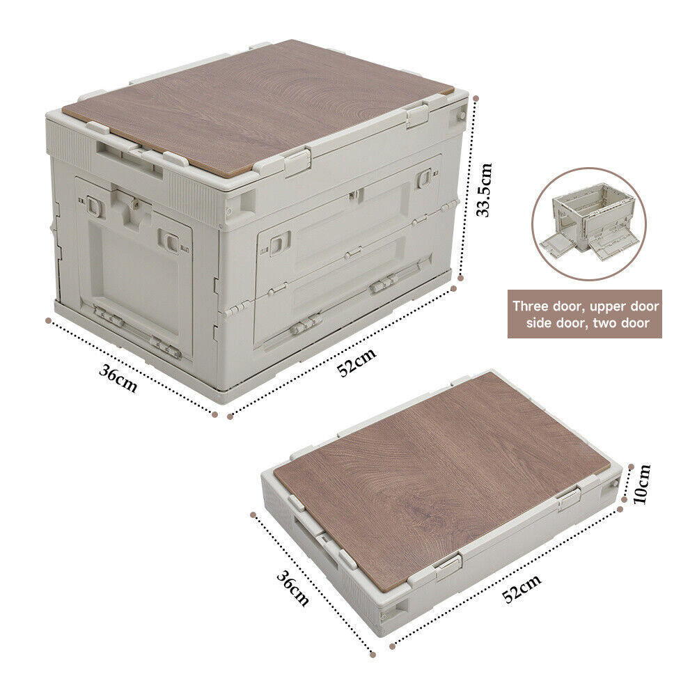 Outdoor Camping Storage Box Picnic Organizer Folding Wood Lid Car Food Container