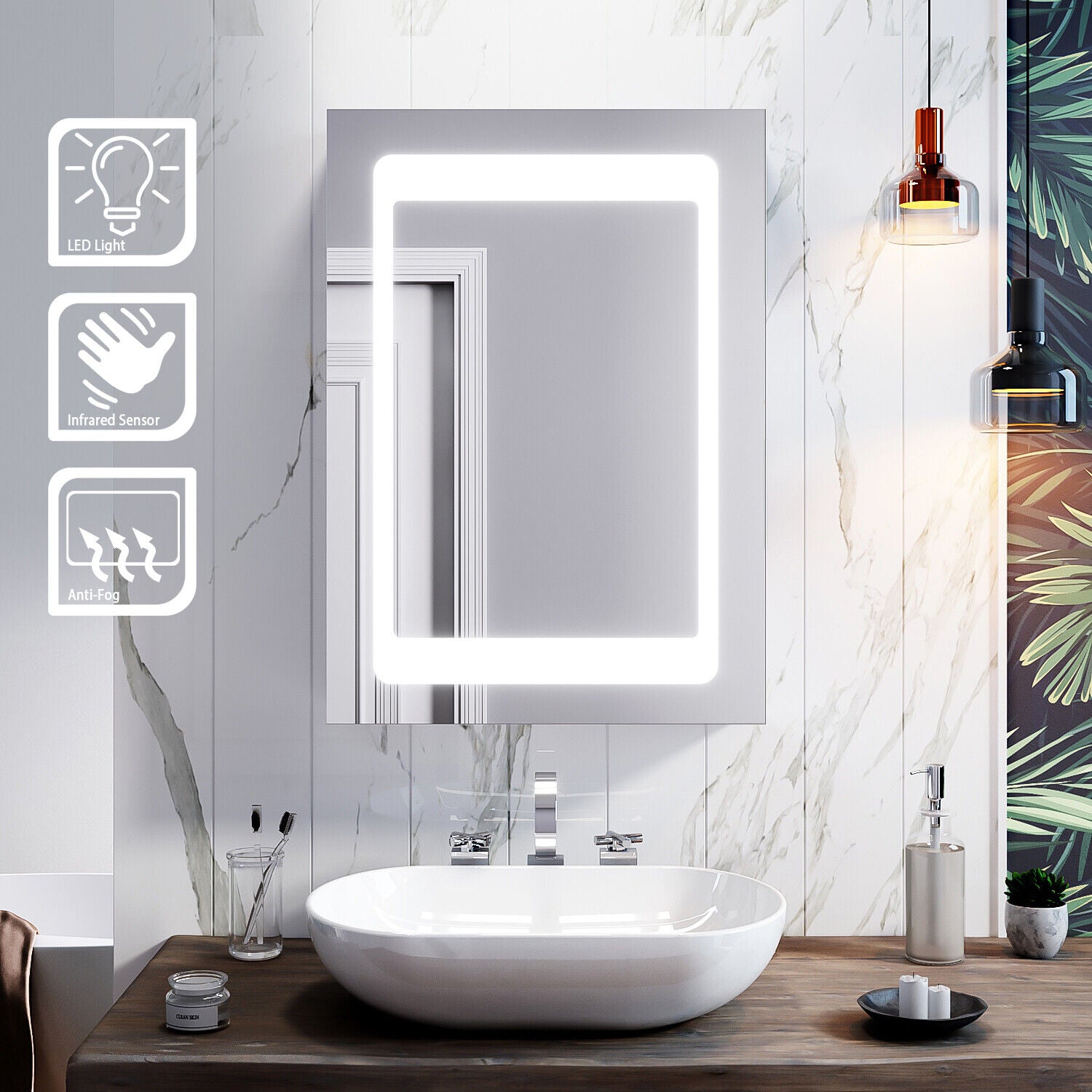 LED Illuminated Bathroom Mirror Cabinet Button Switch / Infrared Sensor Cupboard