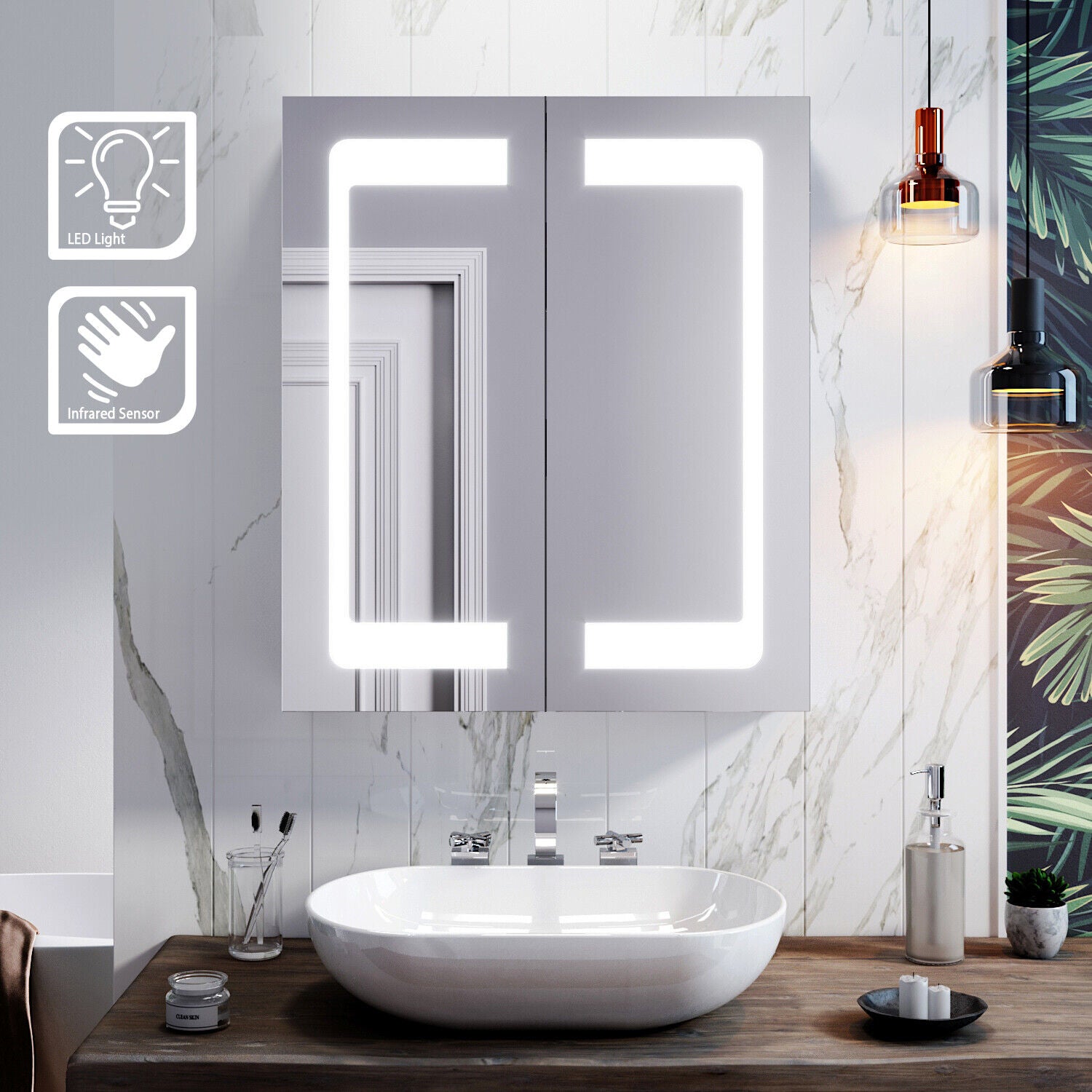 LED Illuminated Bathroom Mirror Cabinet Button Switch / Infrared Sensor Cupboard