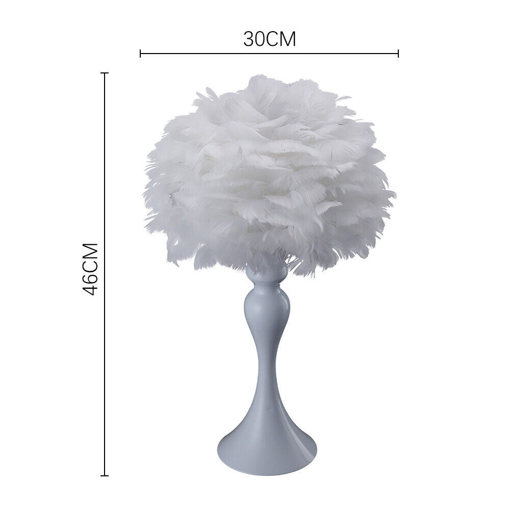 Fluffy Feather Shade Table Lamp White Lampshade Bedside Night Light Room Decor