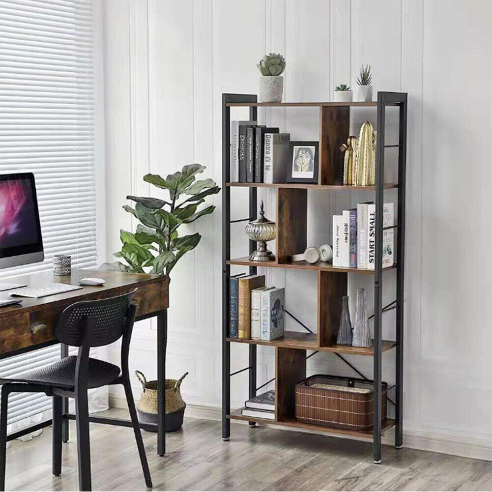 Steel Ladder Shelf 4/5 Tier Storage Rack Bookshelf Shelving Stand Wooden Shelves