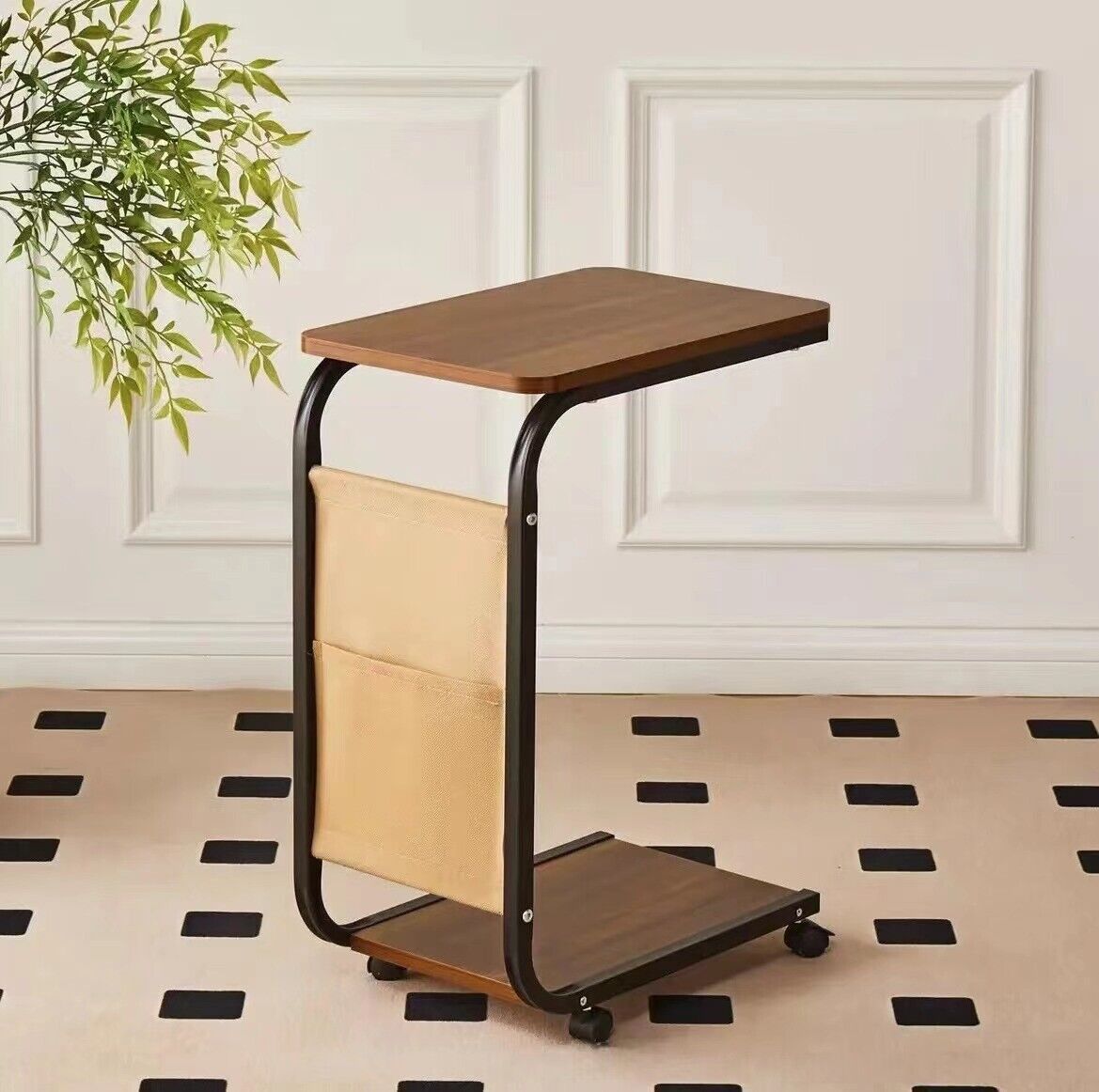 C Shaped Side Table for Sofa Coffee End Tables Bedside Tables with Storage Bag