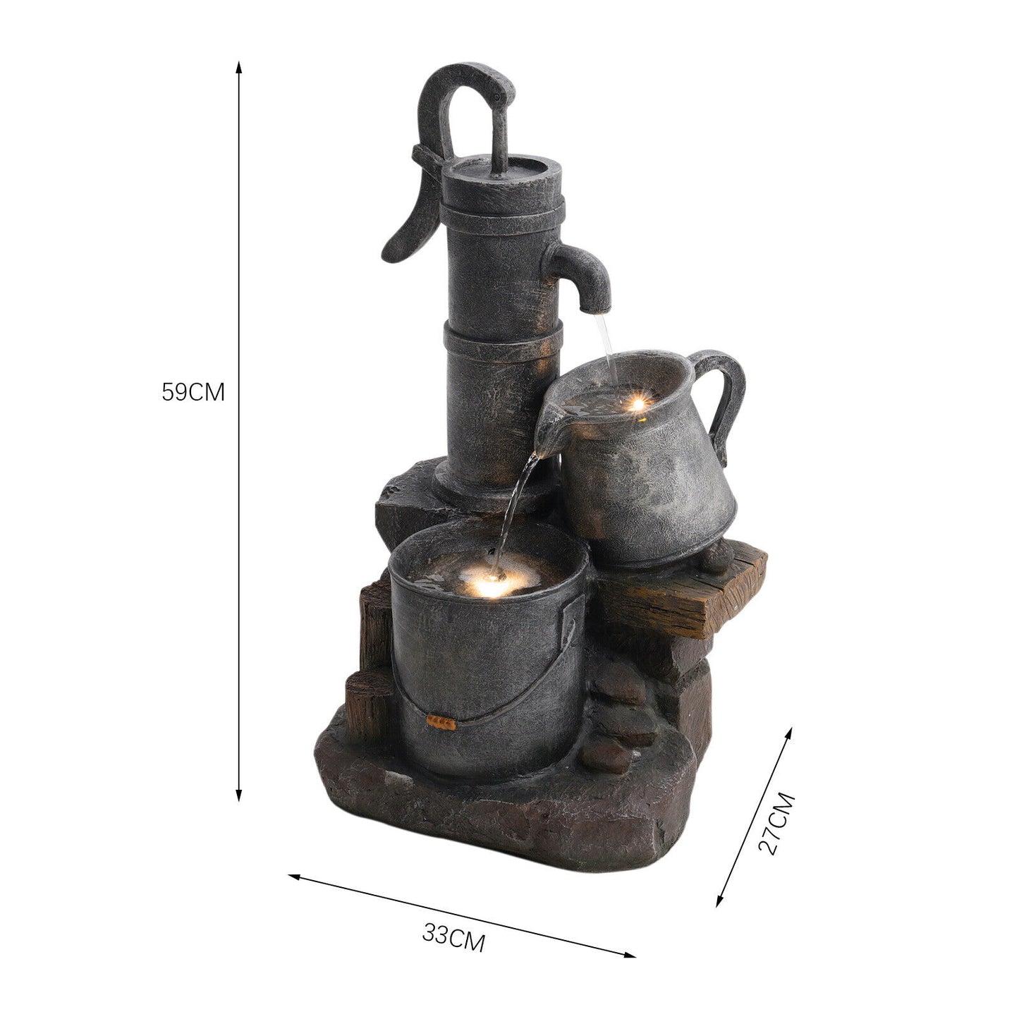Garden Water Feature Fountain LED Lights Indoor Outdoor Statue Electric Powered