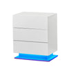 LED Light 3 Drawers Bedside Table High Gloss Cabinet Side End Table Living Room